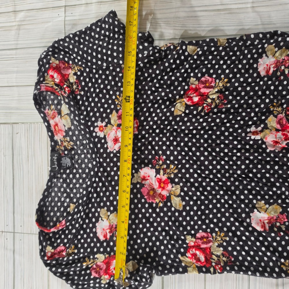 Justify Womens Floral Polka Dot Short Sleeve Scoop Neck Top Black Size S - Picture 5 of 6